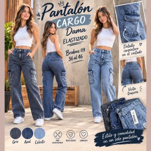 Pantalón cargo de jean para dama elastizado